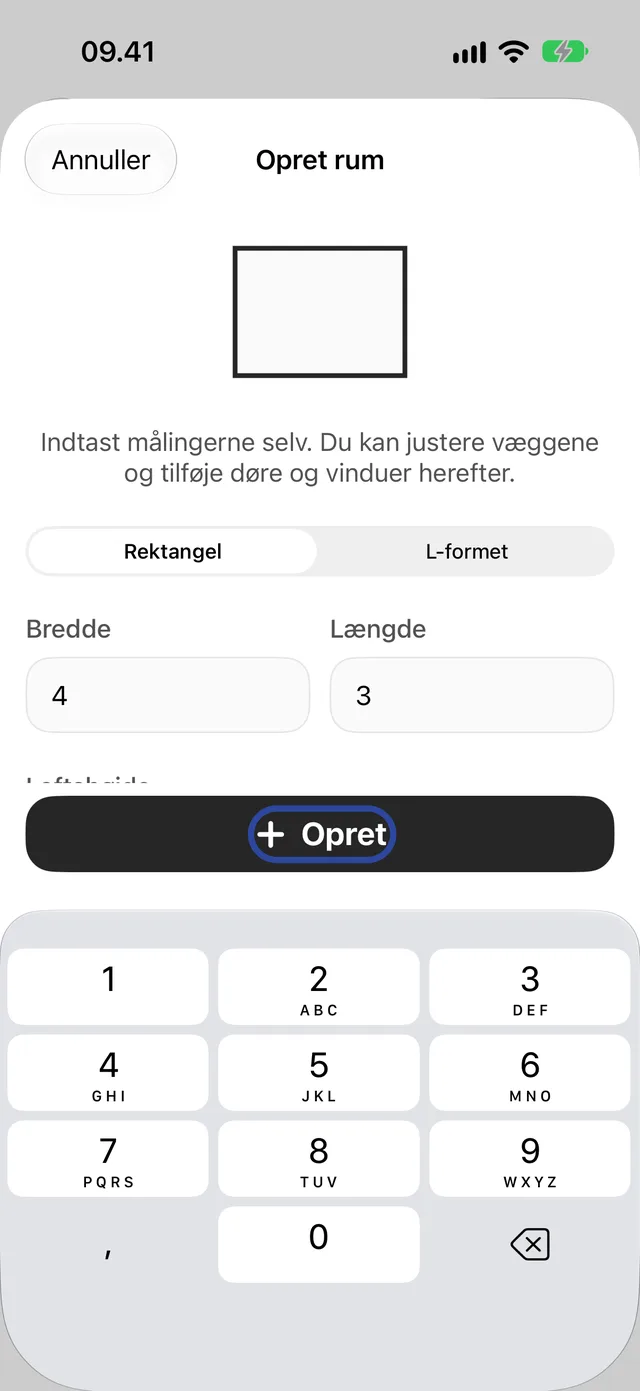 Opret rum udfyldt med knappen Opret fremhævet.