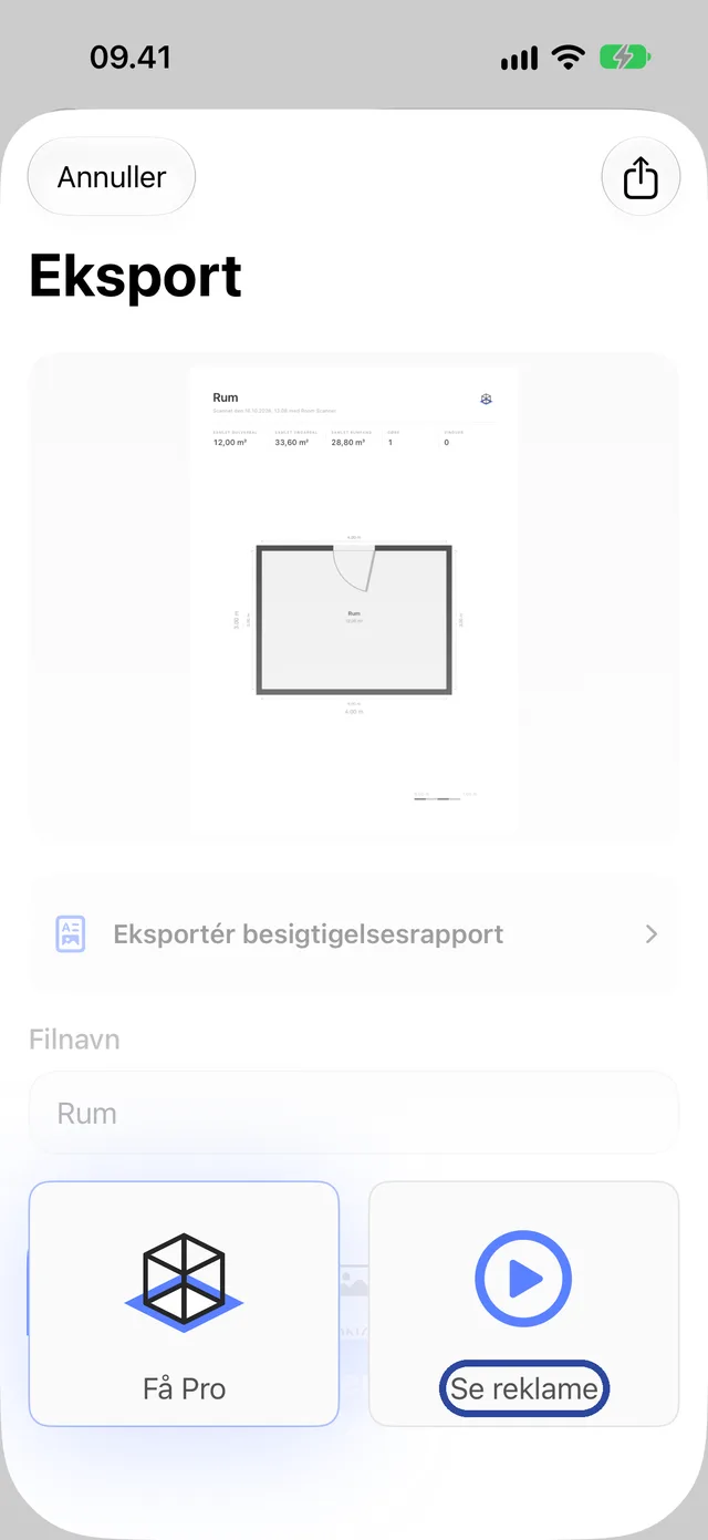 Oplåsning med Få Pro og Se reklame, Se reklame fremhævet.